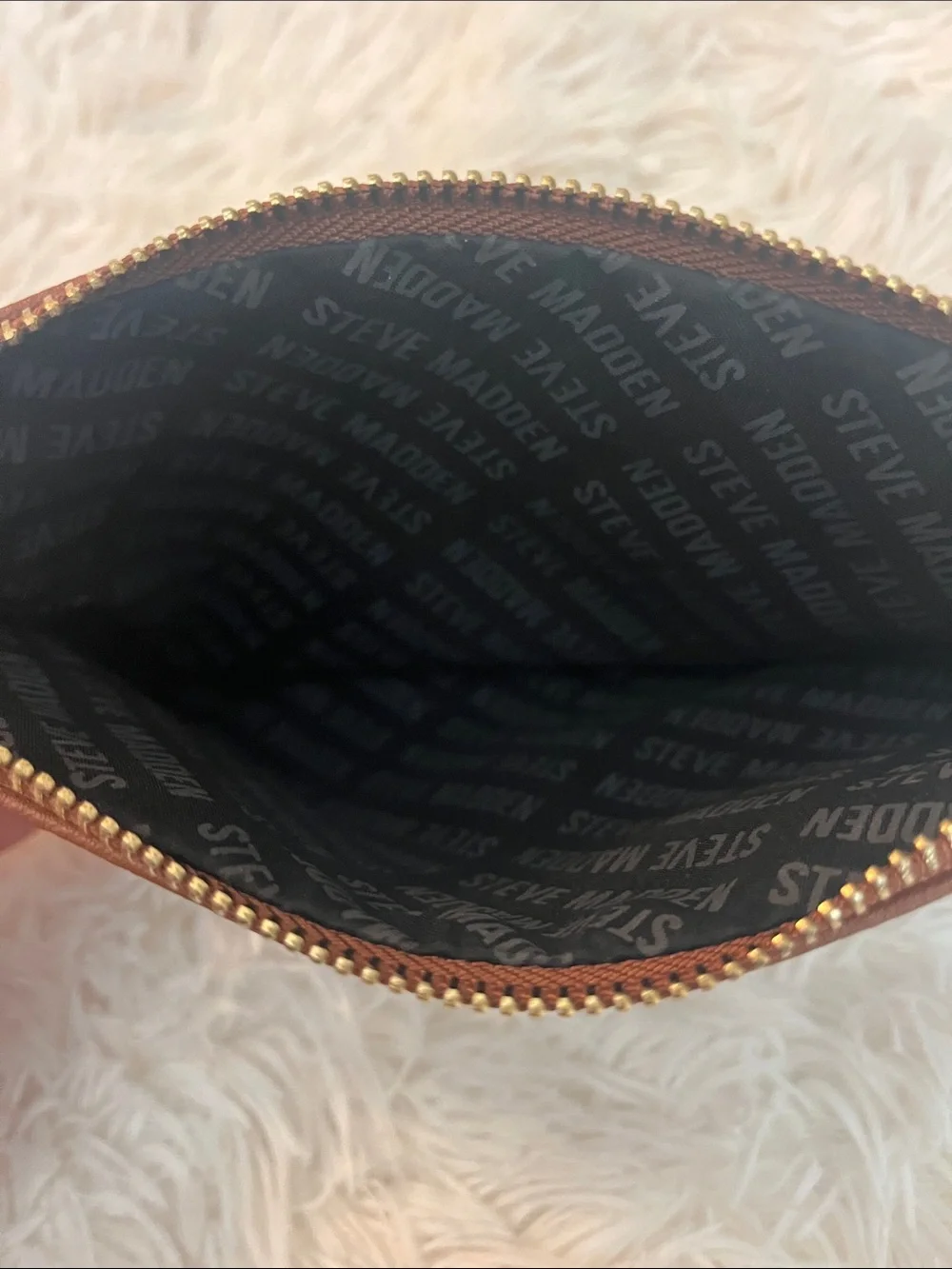 Steve Madden Brown Leather Wristlet Clutch with Gold Hardware